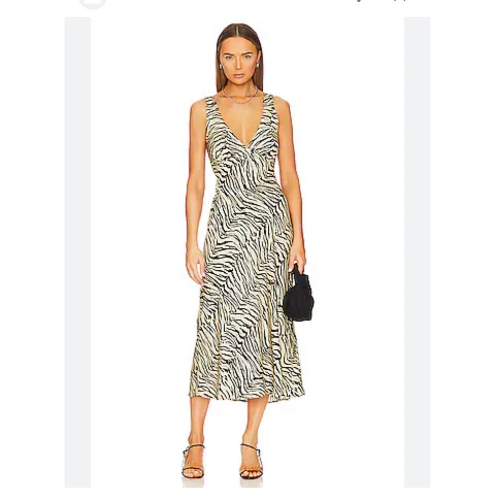 Revolve RESA Charlie‎ Dress In Rodeo Tiger Print V-Neck Midi Tan Black XL NWT